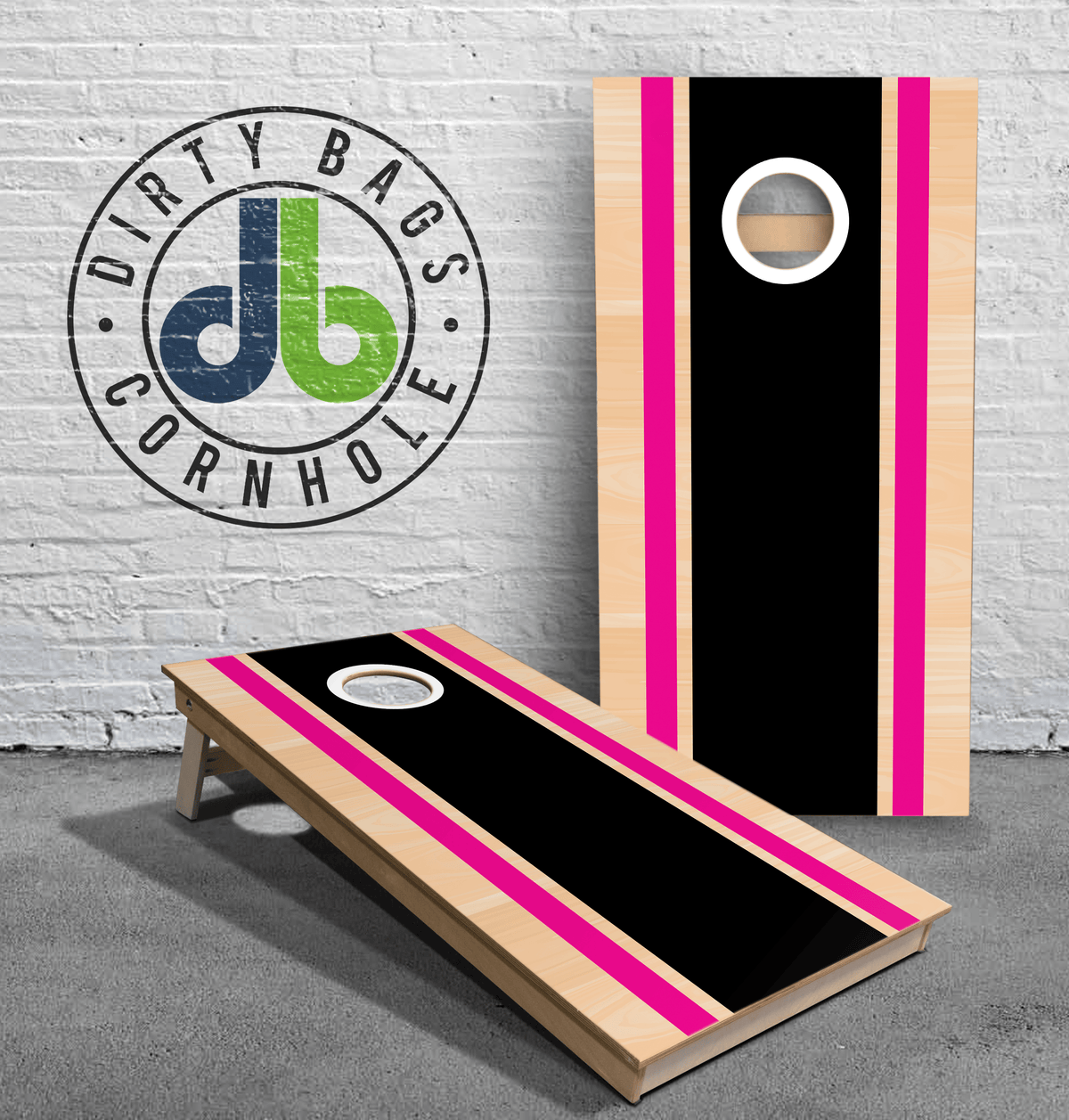 boards Professional Cornhole Boards - Black and Pink Standard Stripes