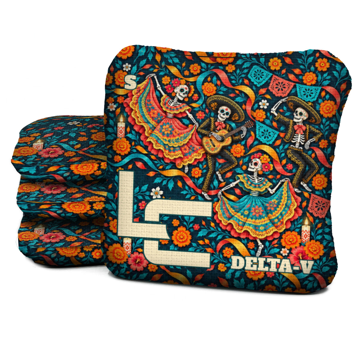 Calaca Fiesta Ribbons Cornhole Bags - Multiple Series - Set of 4