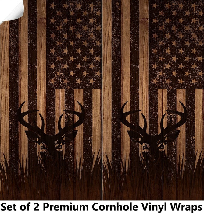 Deer Engraved Wood Cornhole Boards Wraps (Set of 2)