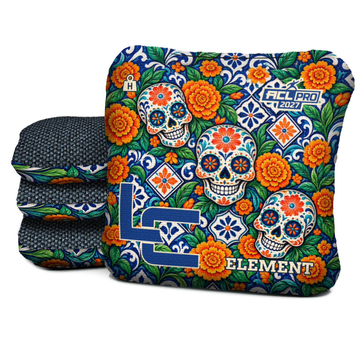 Calavera Marigold Mosaic - Cornhole Bags - Multiple Series - Set of 4
