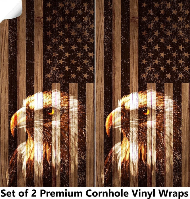 Eagle Engraved Wood Cornhole Boards Wraps (Set of 2)