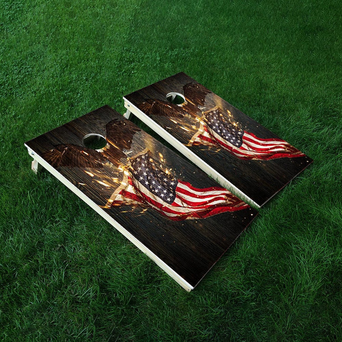 Eagle Holding Flag Cornhole Boards Wraps (Set of 2)