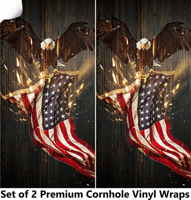 Eagle Holding Flag Cornhole Boards Wraps (Set of 2)
