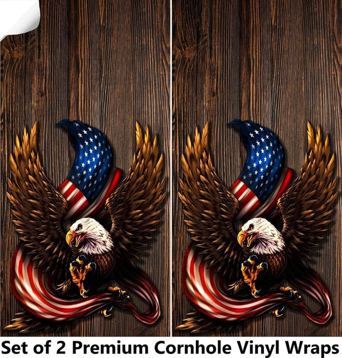 Eagle Windy Flag Cornhole Boards Wraps (Set of 2)
