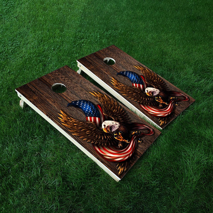 Eagle Windy Flag Cornhole Boards Wraps (Set of 2)