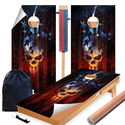 Engrave American Wood Skull Cornhole Boards Wraps (Set of 2)