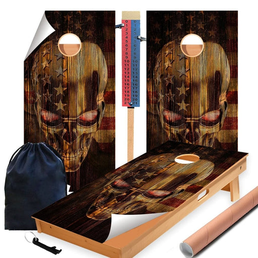 Engraved Red Eye Skull Cornhole Boards Wraps (Set of 2)