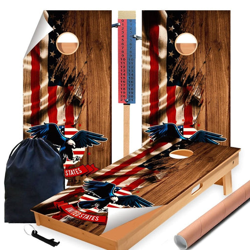 Flying Eagle Flag Cornhole Boards Wraps (Set of 2)
