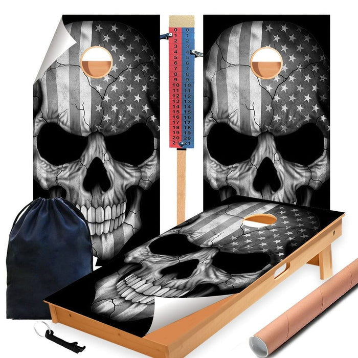 Grey Skull Cornhole Boards Wraps (Set of 2)