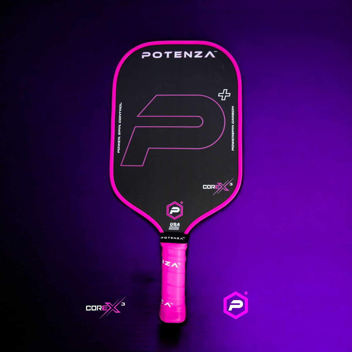 PRO Paddles P+ PowerSpin Carbon COREx3 (Neon Pink, Elongated Face)