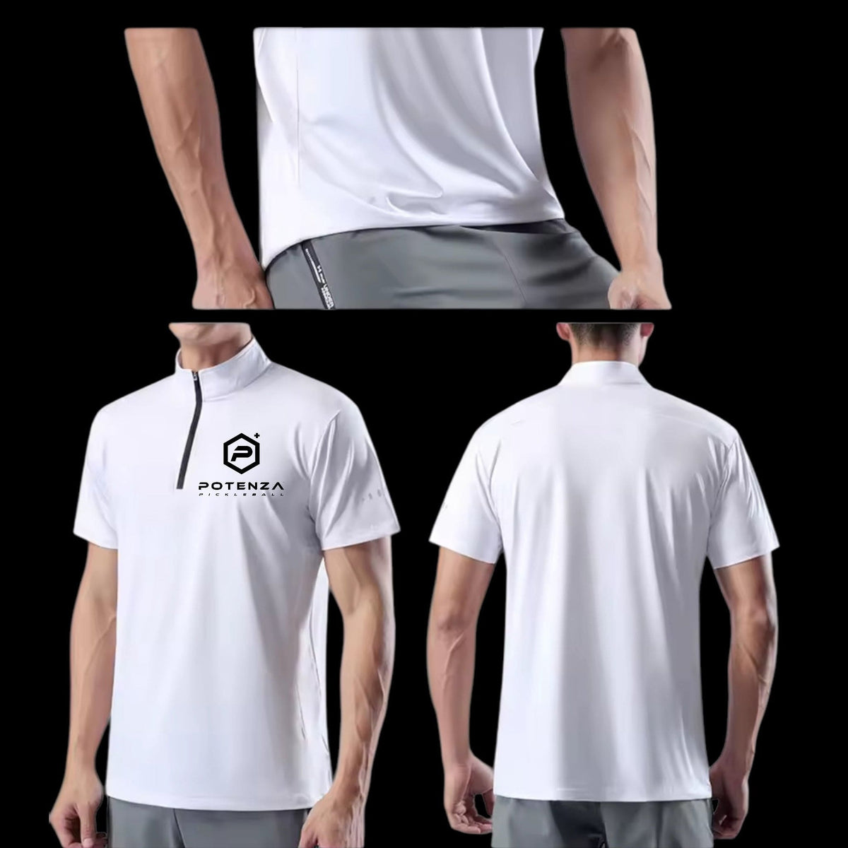 T-Shirt Sport Athletic Polo (Quarter Zip Collar) WHITE