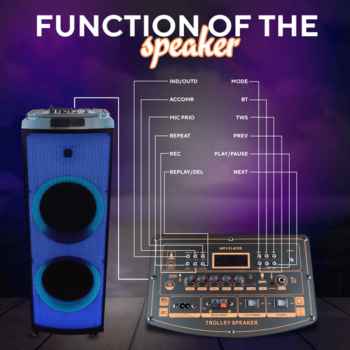 Ultimate Dual 12'' Portable Wireless LED Bluetooth Speaker w 2 Mics