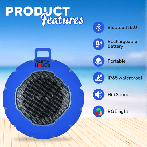 Blue Halo Waterproof IPX 7 Portable Wireless LED Bluetooth Speaker