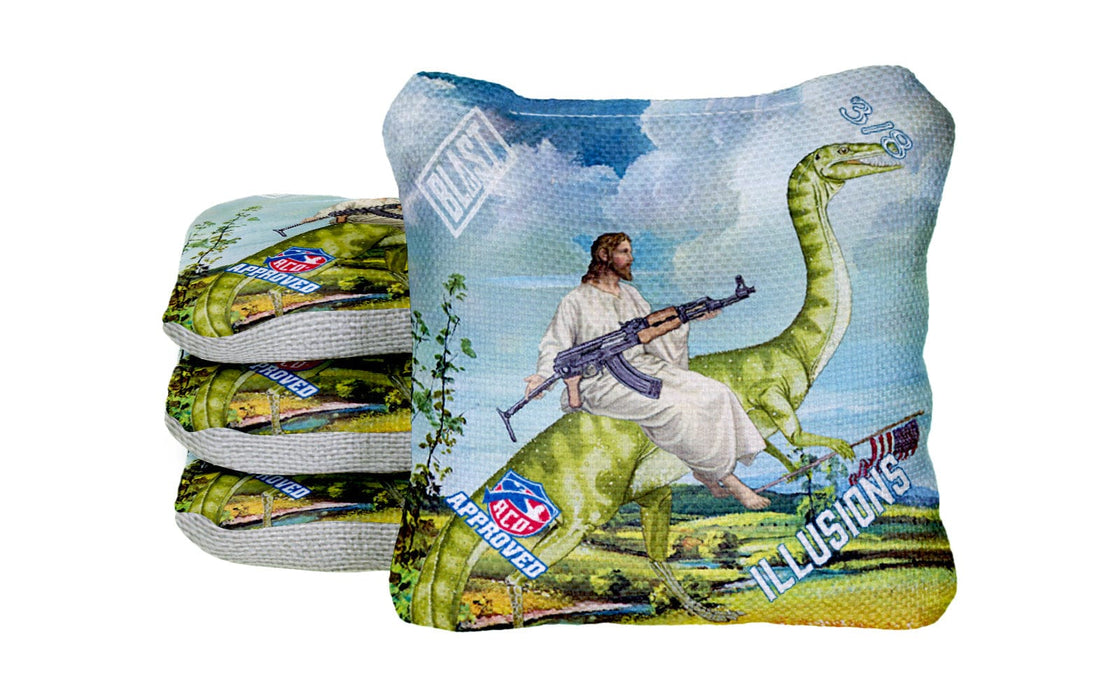 Cornhole Bag Jesus on Dino w/ AK Illusions (3/8) - ACO Pro Bag.
