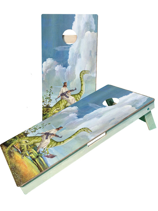 cornhole boards Jesus on Dinosaur USA Cornhole Boards