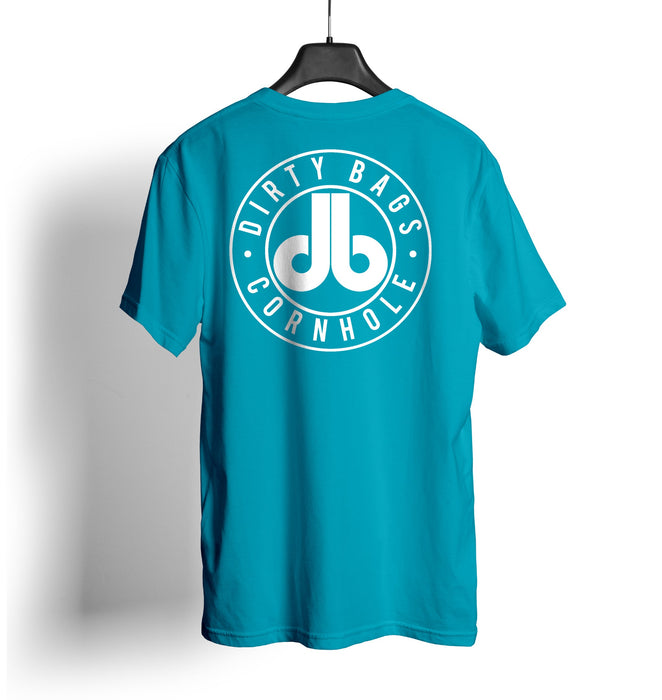 Cornhole Shirt - Turquoise and white