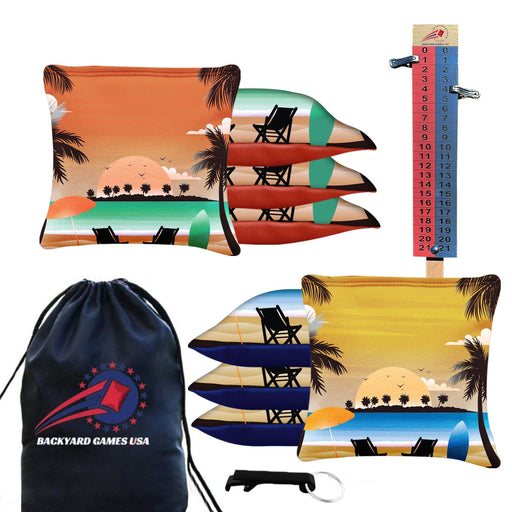 Tropical Red Orange Cornhole Bags
