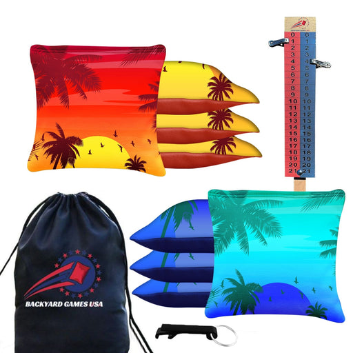 Red Blue Palm Sky Cornhole Bags