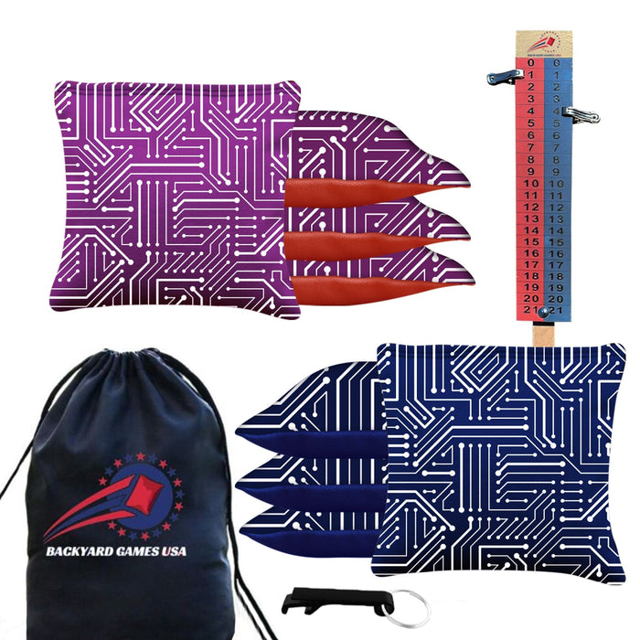Blue Pink Purple Tech Cornhole Bags