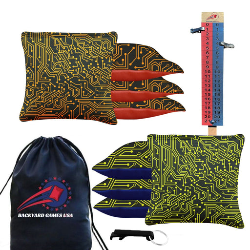 Green Orange Tech Cornhole Bags