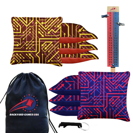 Red Yellow Tech Cornhole Bags