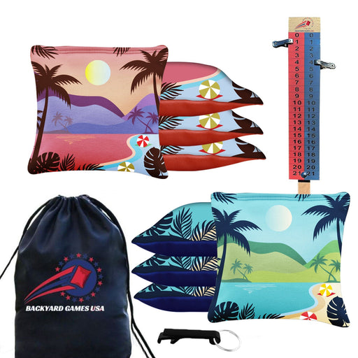Green Purple Beach Cornhole Bags