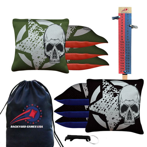 Black Green Star Skull Cornhole Bags