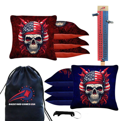 Skull Red Blue Cornhole Bags