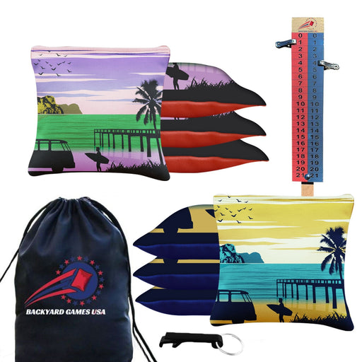Green Blue Surfer Beach Cornhole Bags