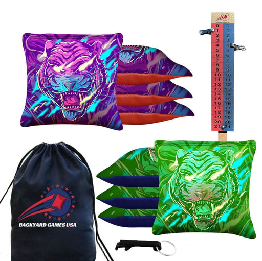 Purple Green Tiger Cornhole Bags