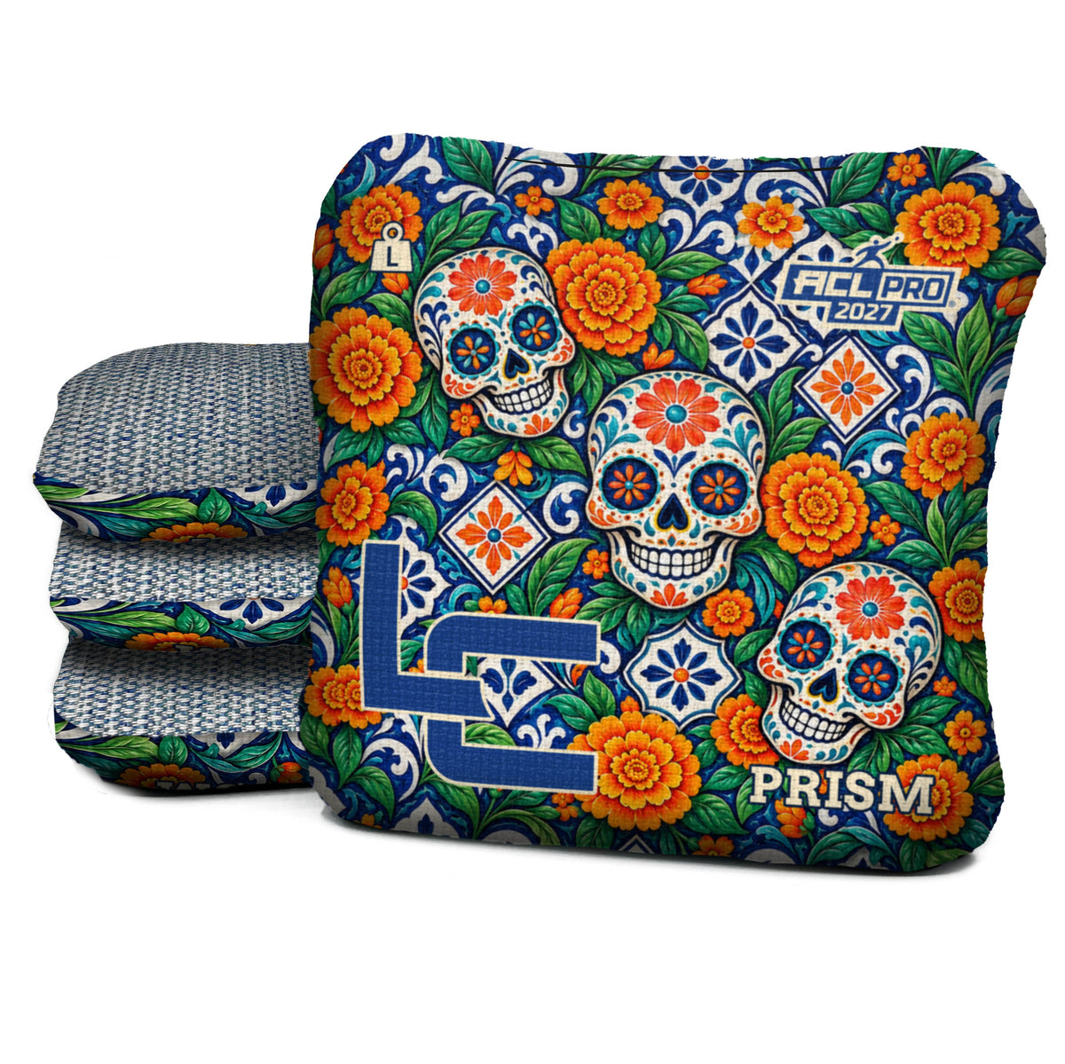 Calavera Marigold Mosaic - Cornhole Bags - Multiple Series - Set of 4