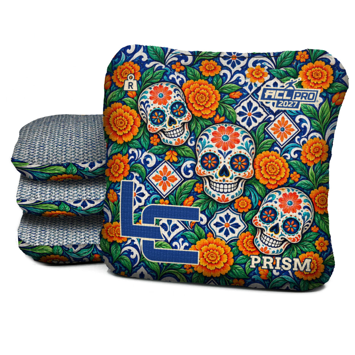 Calavera Marigold Mosaic - Cornhole Bags - Multiple Series - Set of 4