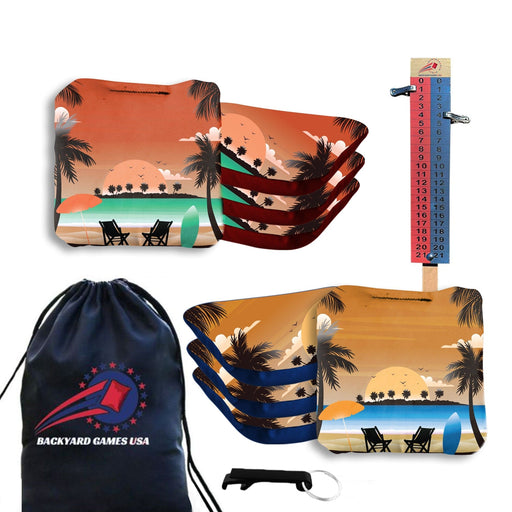 Professional Tropical Red Orange Cornhole Bags - Set of 8