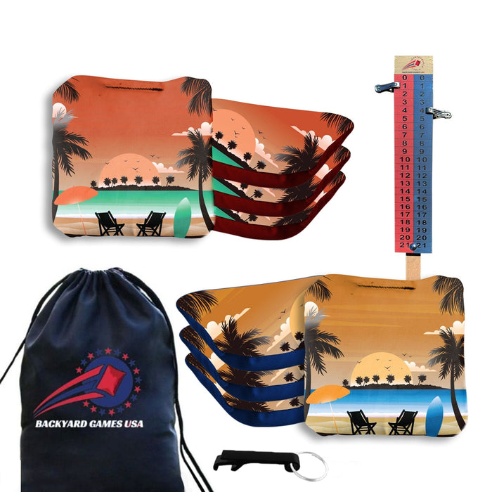 Professional Tropical Red Orange Cornhole Bags - Set of 8