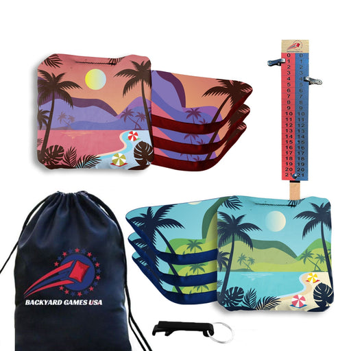 Green Purple Beach Cornhole Bags - Set of 8