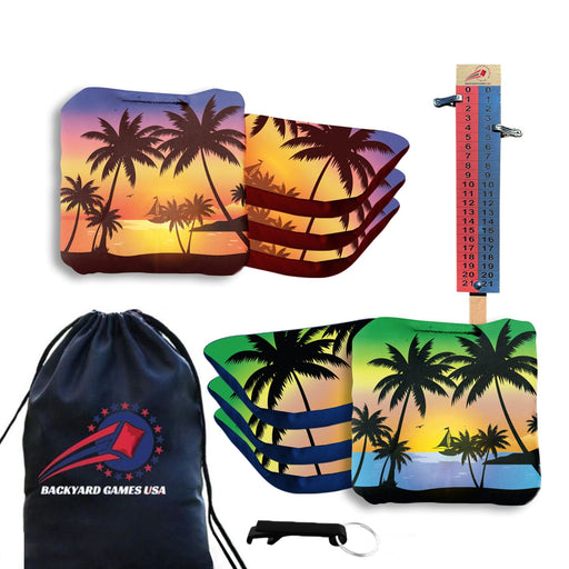Purple Green Beach Cornhole Bags - Set of 8