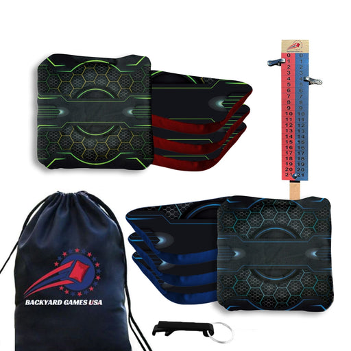 Blue Green Tech Cornhole Bags - Set of 8