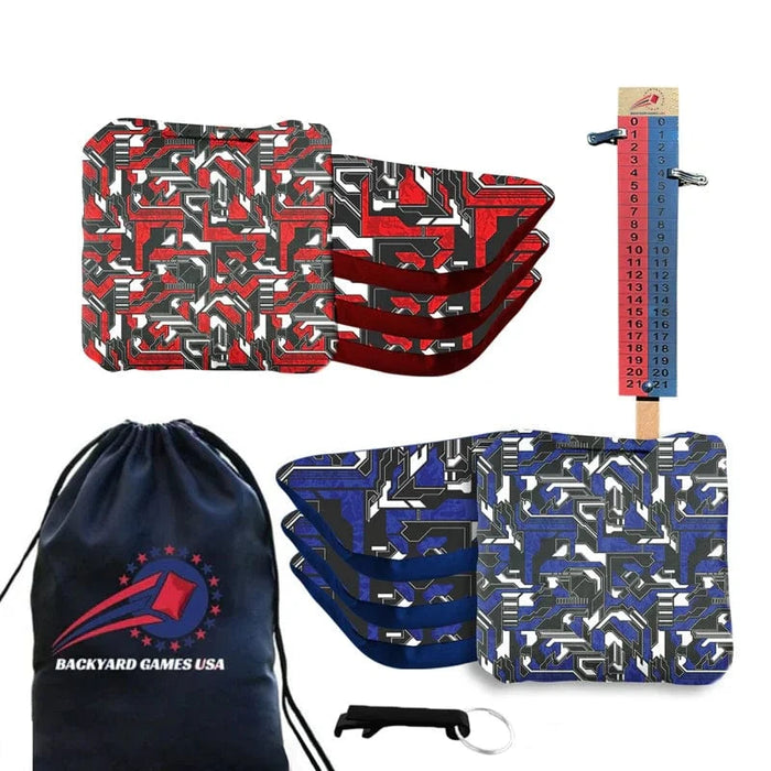 Professional Blue Red Tech Fusion Cornhole Bags - Set of 8