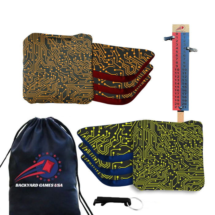 Green Orange Tech Cornhole Bags - Set of 8