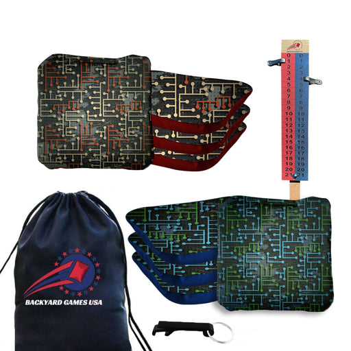 Orange White Blue Green Lines Cornhole Bags - Set of 8