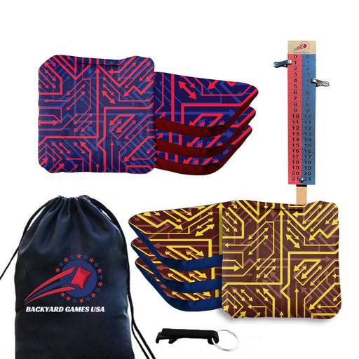Red Yellow Tech Cornhole Bags - Set of 8