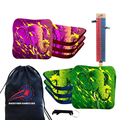 Purple Green Elephant Cornhole Bags - Set of 8