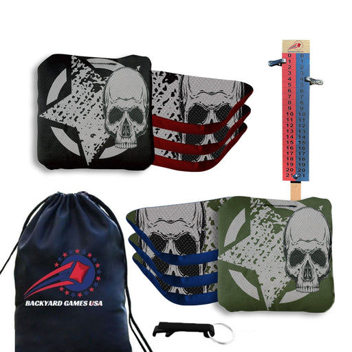Black Green Star Skull Cornhole Bags - Set of 8