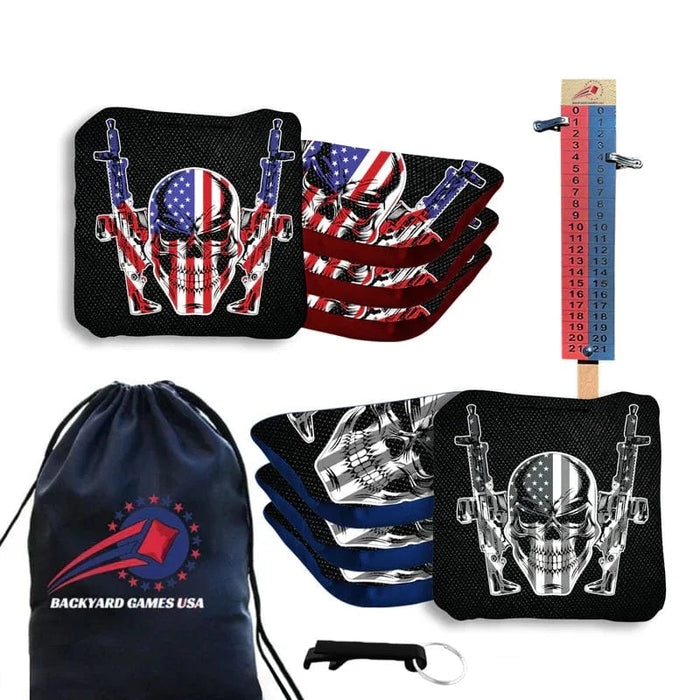 Professional Flag Skull Guns Cornhole Bags - Set of 8