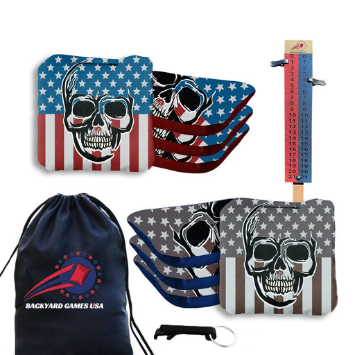 Professional Skull Over Flag Cornhole Bags - Set of 8