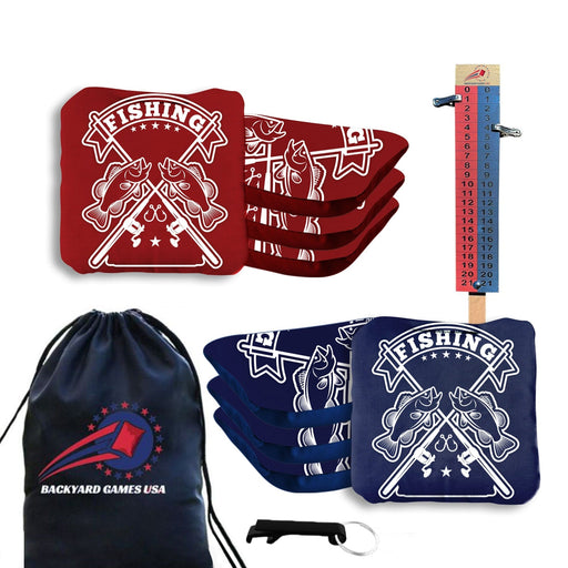 Red Blue Fish Logo Cornhole Bags - Set of 8