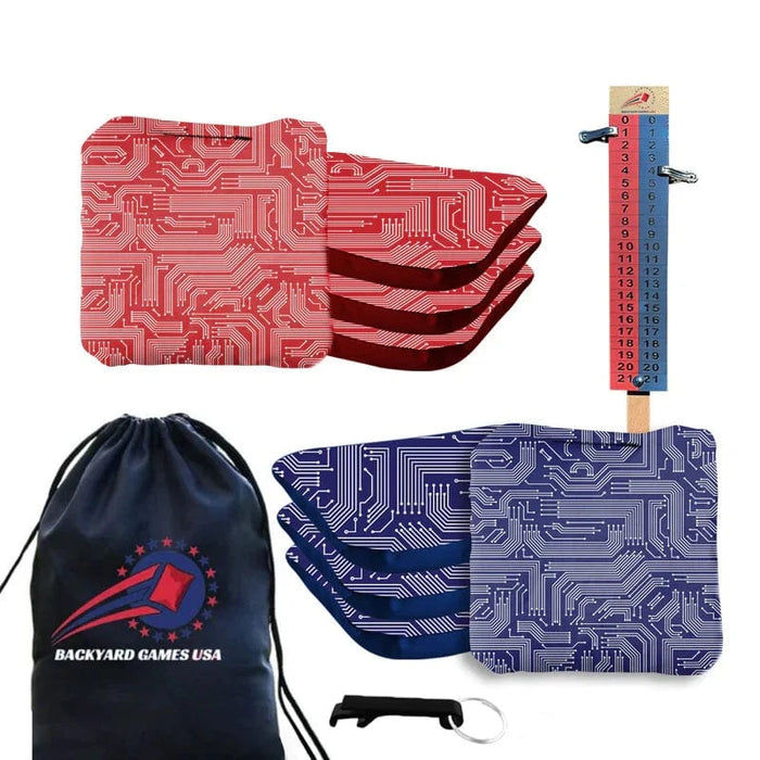 Professional Red Blue Tech Cornhole Bags - Set of 8