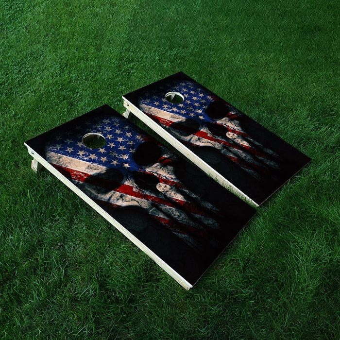Punisher Red Blue Skull Cornhole Boards Wraps (Set of 2)