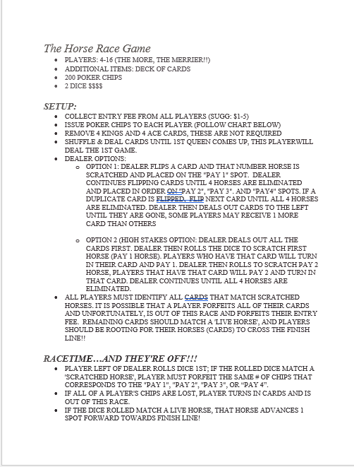 Horse Race Game Rules with progressive jackpot option!