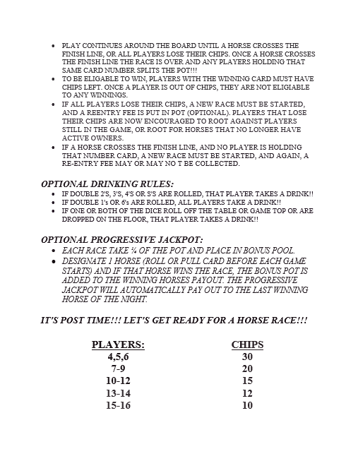 Horse Race Game Rules with progressive jackpot option!
